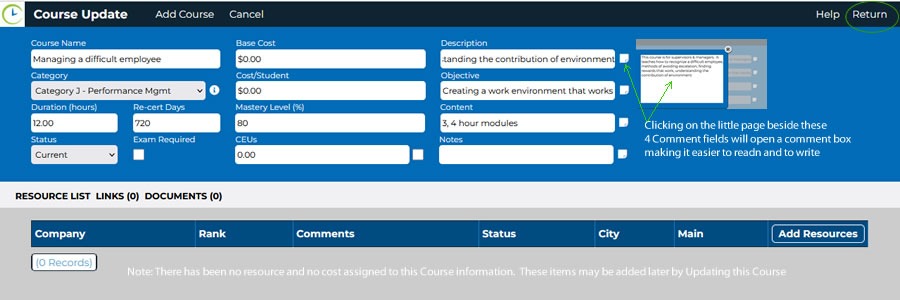 Adding course information to the system